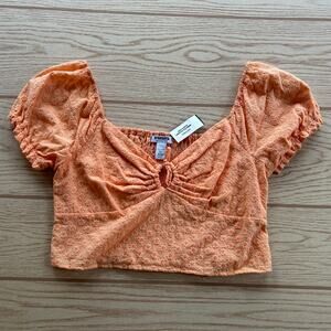NWT Tilly's RSQ Puff Sleeve Keyhole Eyelet Crop Top Women's Size XXL Orange New